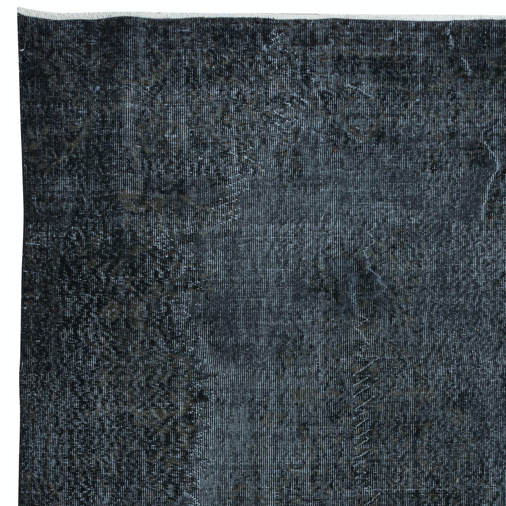 Hand-Woven 5.7x9.2 Ft Handmade Charcoal Gray Area Rug, Modern Anatolian Black Wool Carpet For Sale