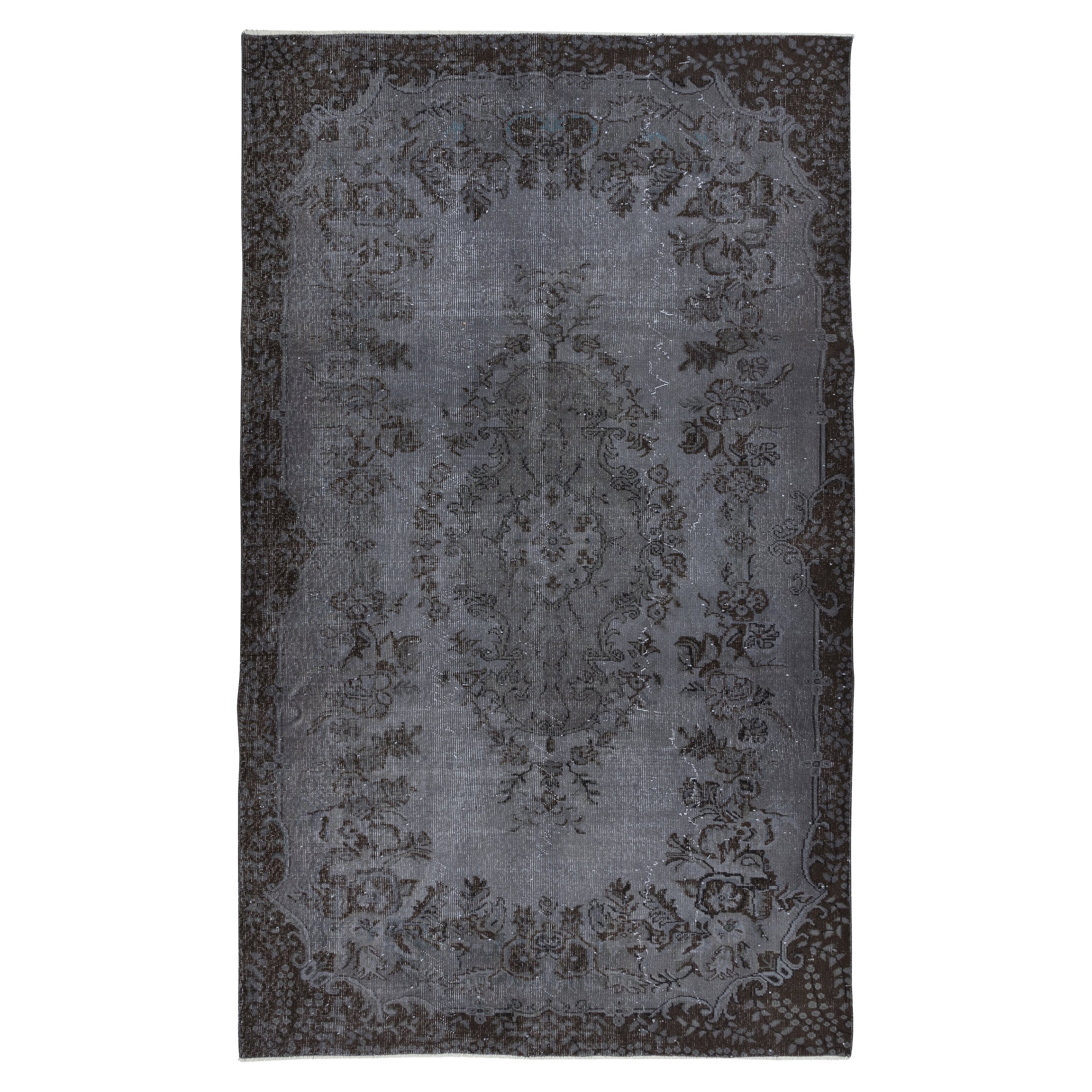 5.7x9.2 Ft Tappeto moderno sovratinto in lana grigio annodato a mano dalla Turchia