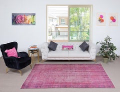 5.7x9.2 Ft Pink Overdyed Handmade Rug. Vintage Turkish Area Rug for Living Room