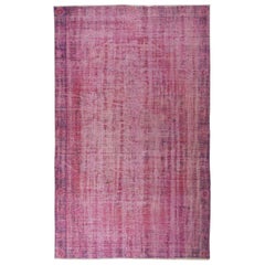 5.7x9.2 Ft Rosa gefärbter handgefertigter Teppich. Vintage Turkish Area Rug für Wohnzimmer