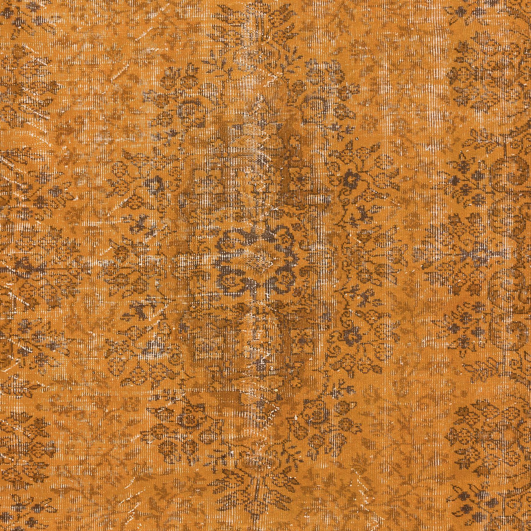 Modern 5.7x9.2 Ft Rustic Turkish Area Rug, Orange Handmade Contemporary Wool Carpet For Sale