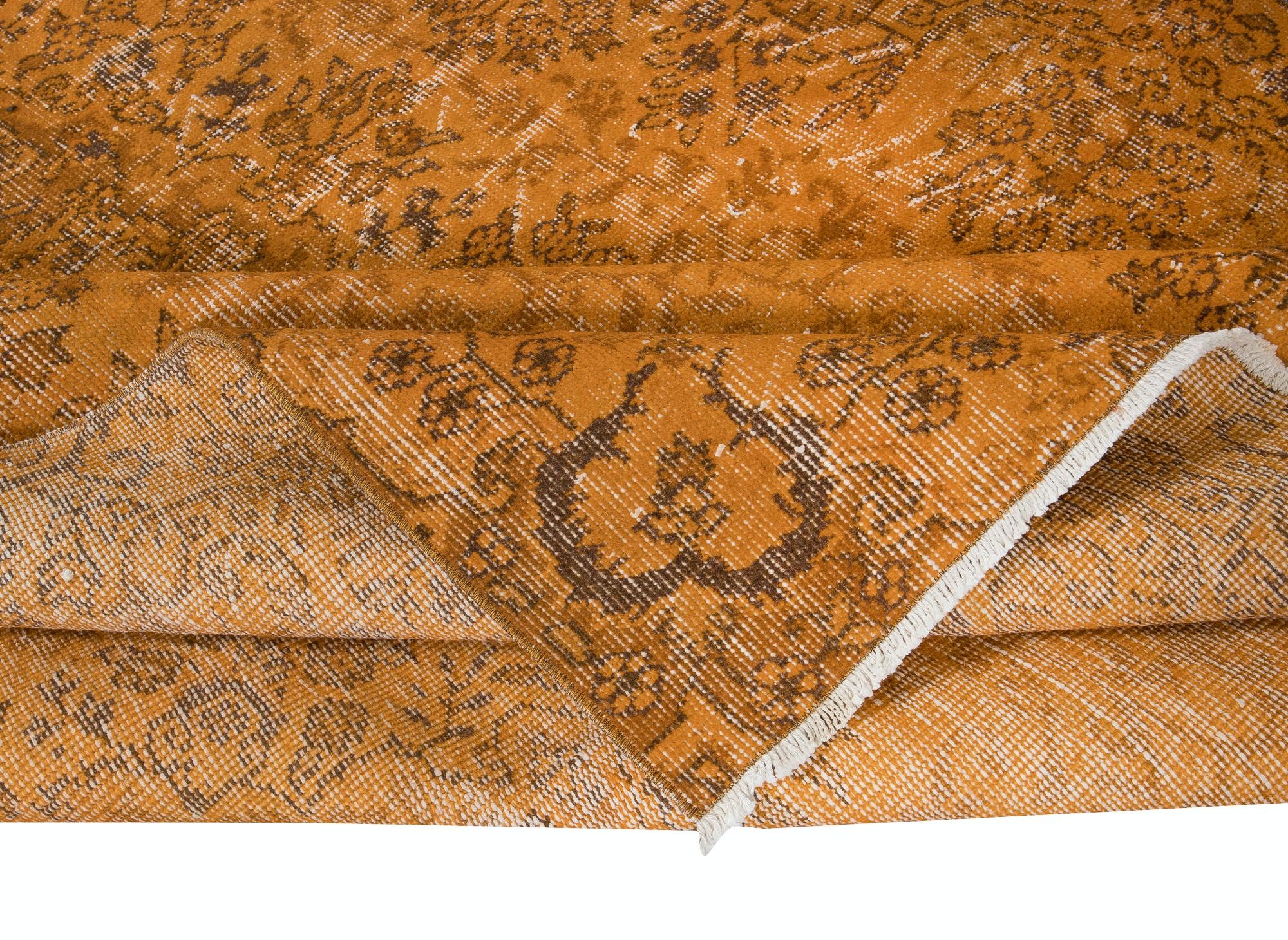 Hand-Knotted 5.7x9.2 Ft Rustic Turkish Area Rug, Orange Handmade Contemporary Wool Carpet For Sale