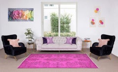 5.7x9.2 Ft Vintage Rug Over-dyed in Hot Pink for Living Room, Handmade in Turkey