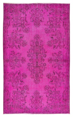 5.7x9.2 Ft Vintage Rug Over-dyed in Hot Pink for Living Room, Handmade in Turkey