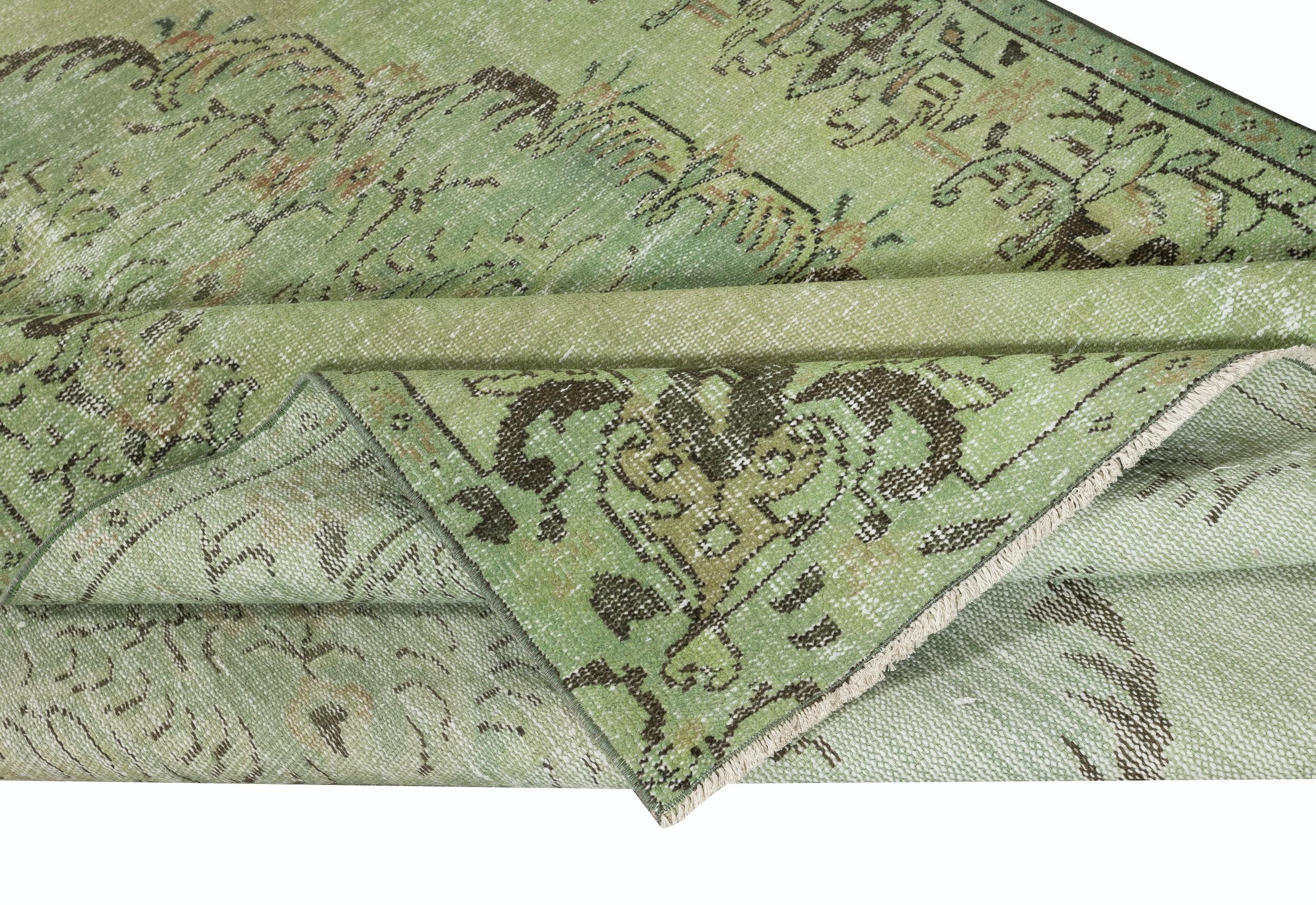 Alfombra turca antibacteriana contemporánea de color verde hecha a mano 5,7x9,3 pies Moderno en venta