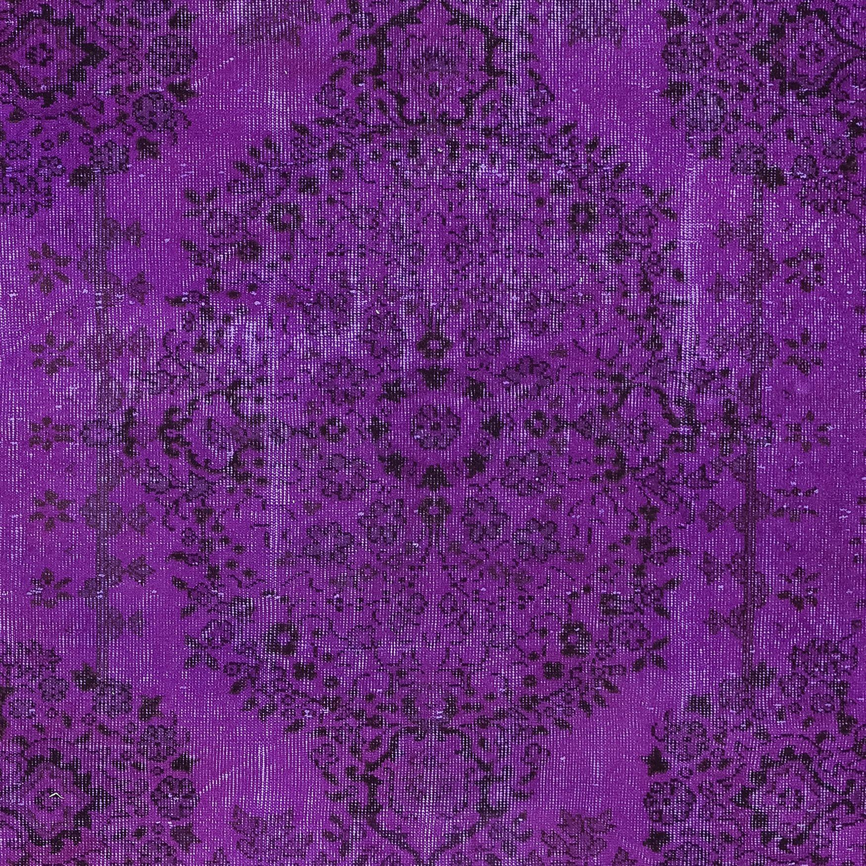 Modern 5.7x9.3 Ft Rustic Purple Handmade Room Size Rug, Upcycled Turkish Carpet For Sale