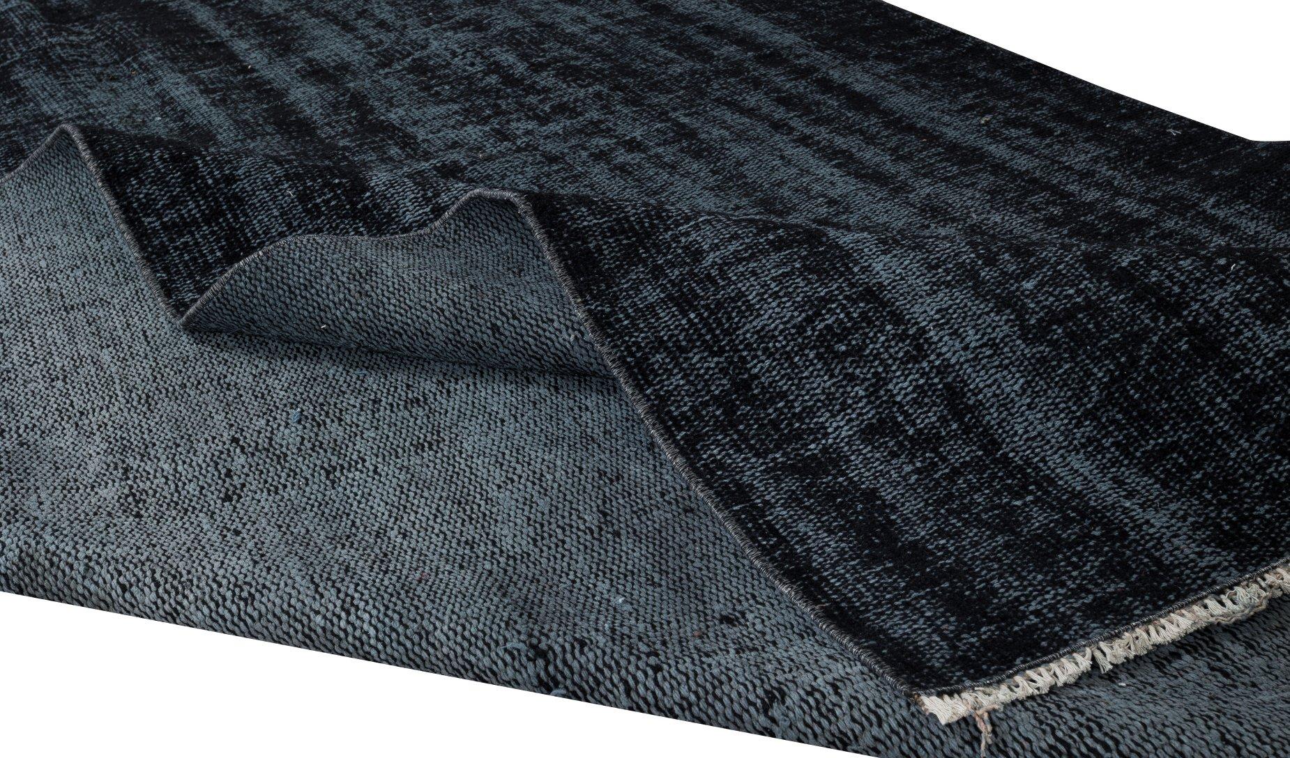 Turkish Modern Anatolian Area Rug Over-Dyed in Black, Vintage Handmade Carpet For Sale