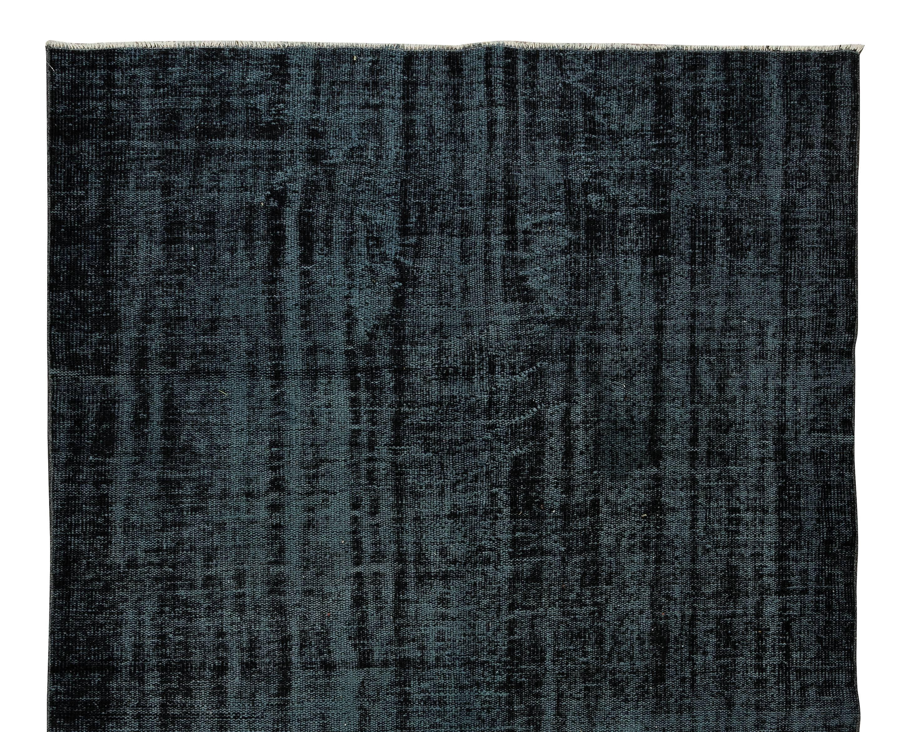 Hand-Knotted Modern Anatolian Area Rug Over-Dyed in Black, Vintage Handmade Carpet For Sale