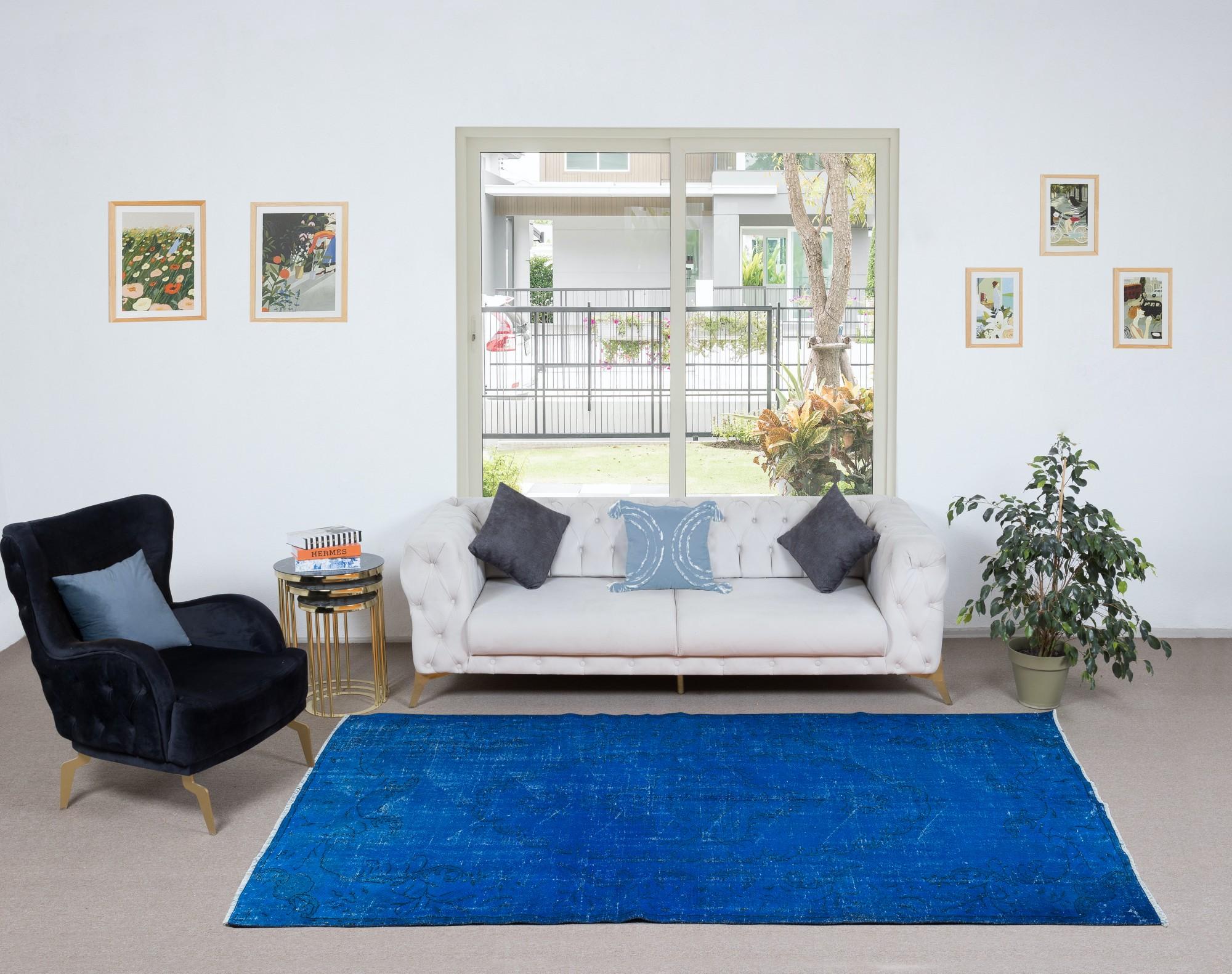 5.7x9,4 Fuß Moderner blauer Teppich, handgewebt und handgeknüpft in Isparta, Türkei im Zustand „Gut“ im Angebot in Spring Valley, NY