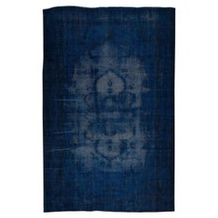 5.7x9.5 Ft Contemporary Navy Blue Area Rug, Vintage Handmade Turkish Carpet