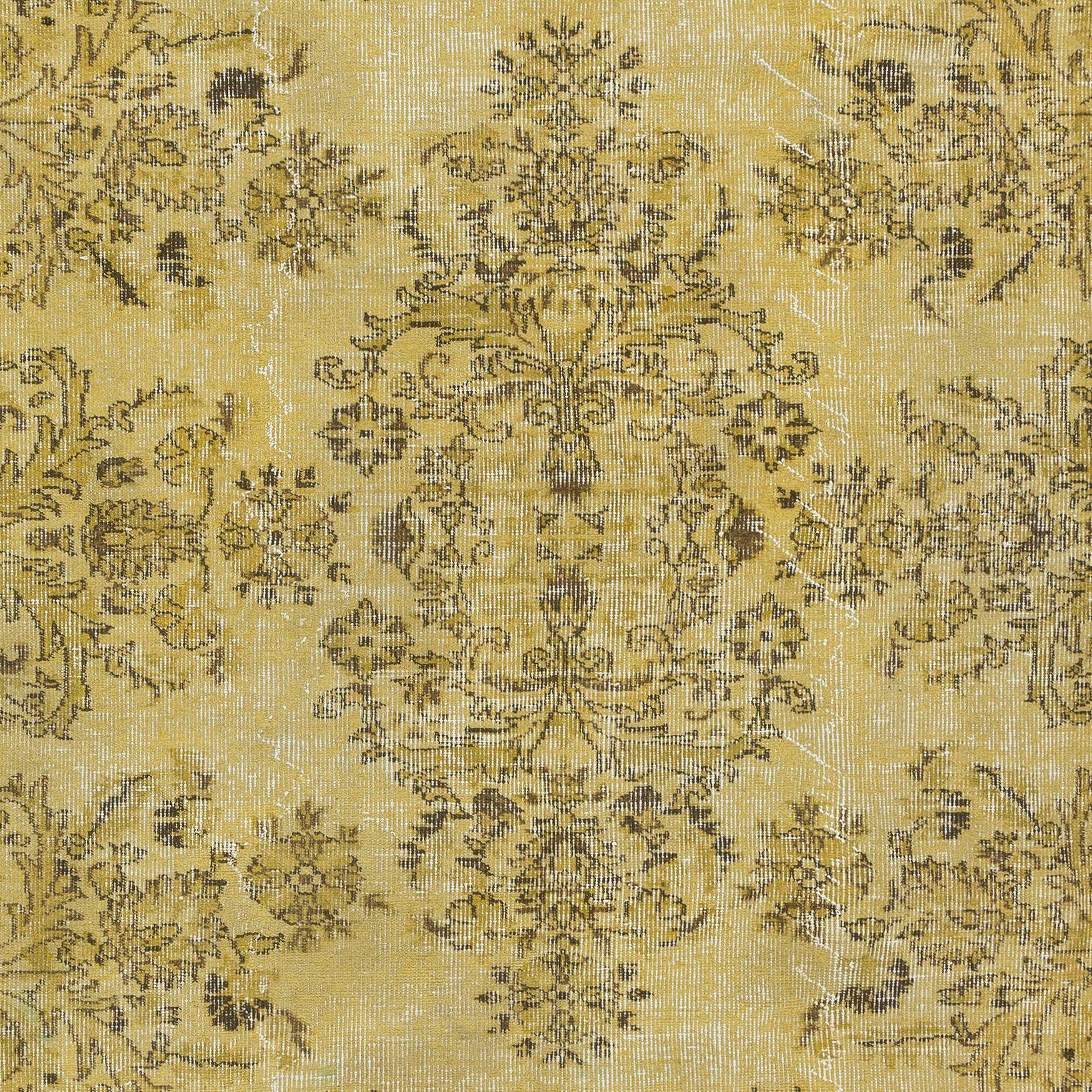 Hand-Knotted 5.7x9.5 Ft Modern Hand Knotted Turkish Wool Area Rug Re-Dyed in Yellow For Sale