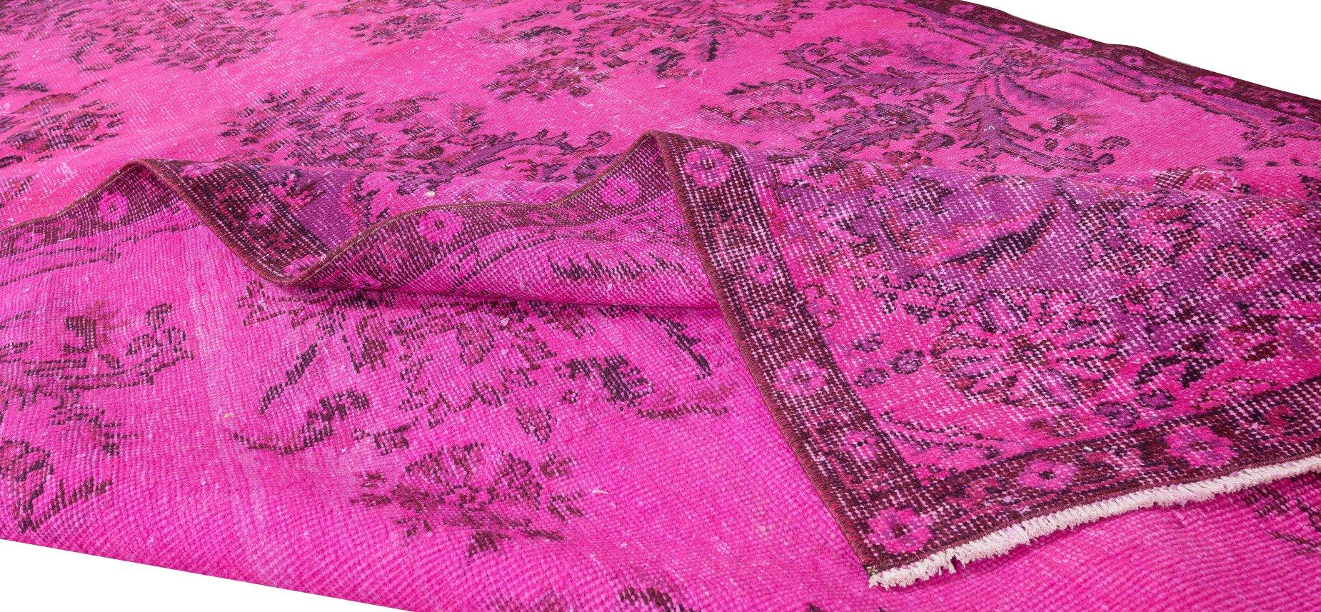 Modern 5.7x9.5 Ft Vintage Rug Over-Dyed in Pink for Living Room, Hand Knotted in Turkey For Sale