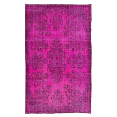 5.7x9.5 Ft Vintage Rug Over-Dyed in Pink for Living Room, Hand Knotted in Turkey