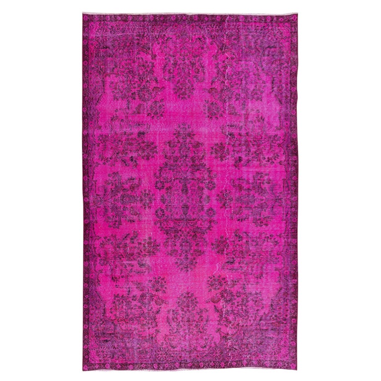 5.7x9.5 Ft Vintage Rug Over-Dyed in Pink for Living Room, Hand Knotted ...