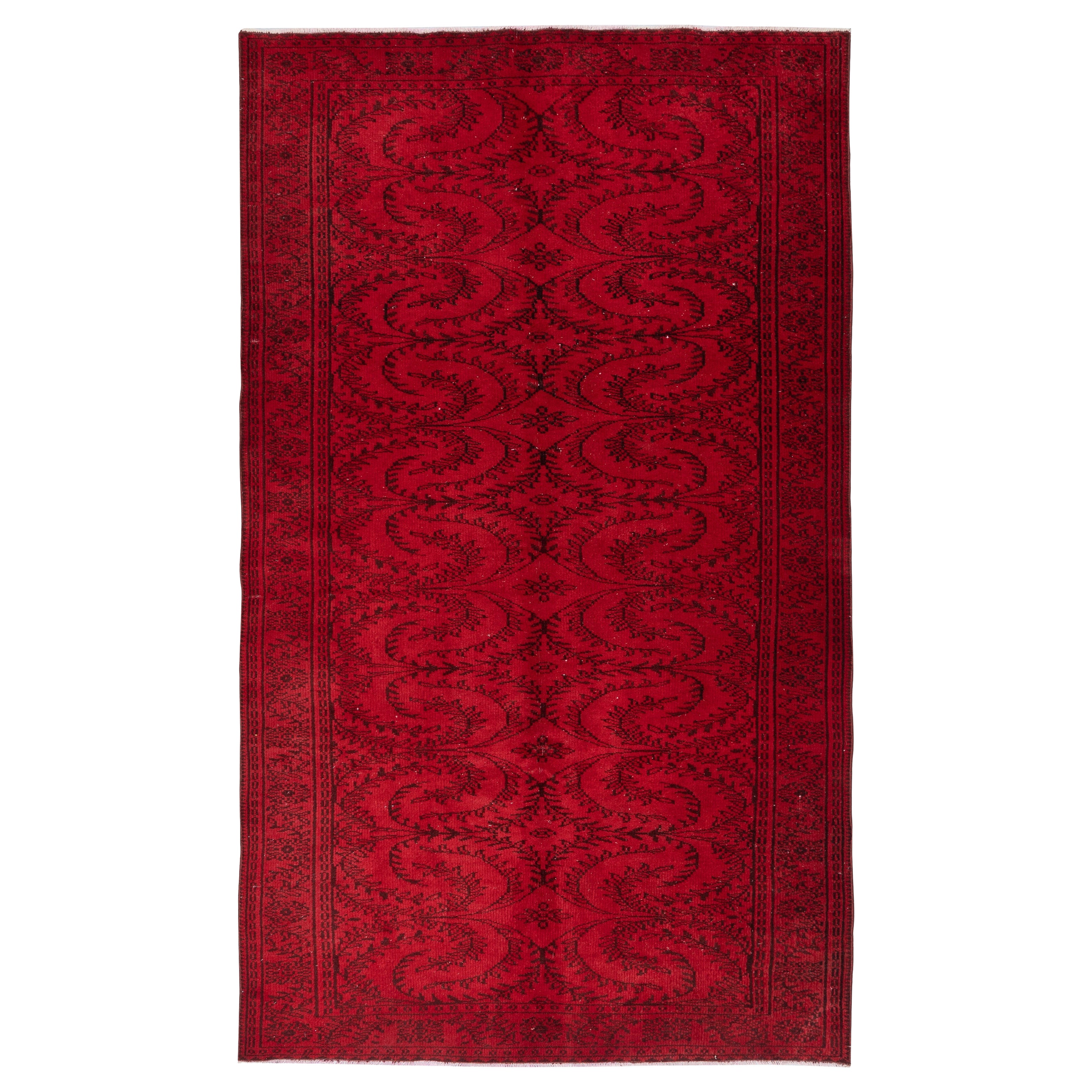 5.7x9.6 Ft handgeknüpfter türkischer Vintage-Teppich Overdyed in Rot für moderne Innenräume im Angebot