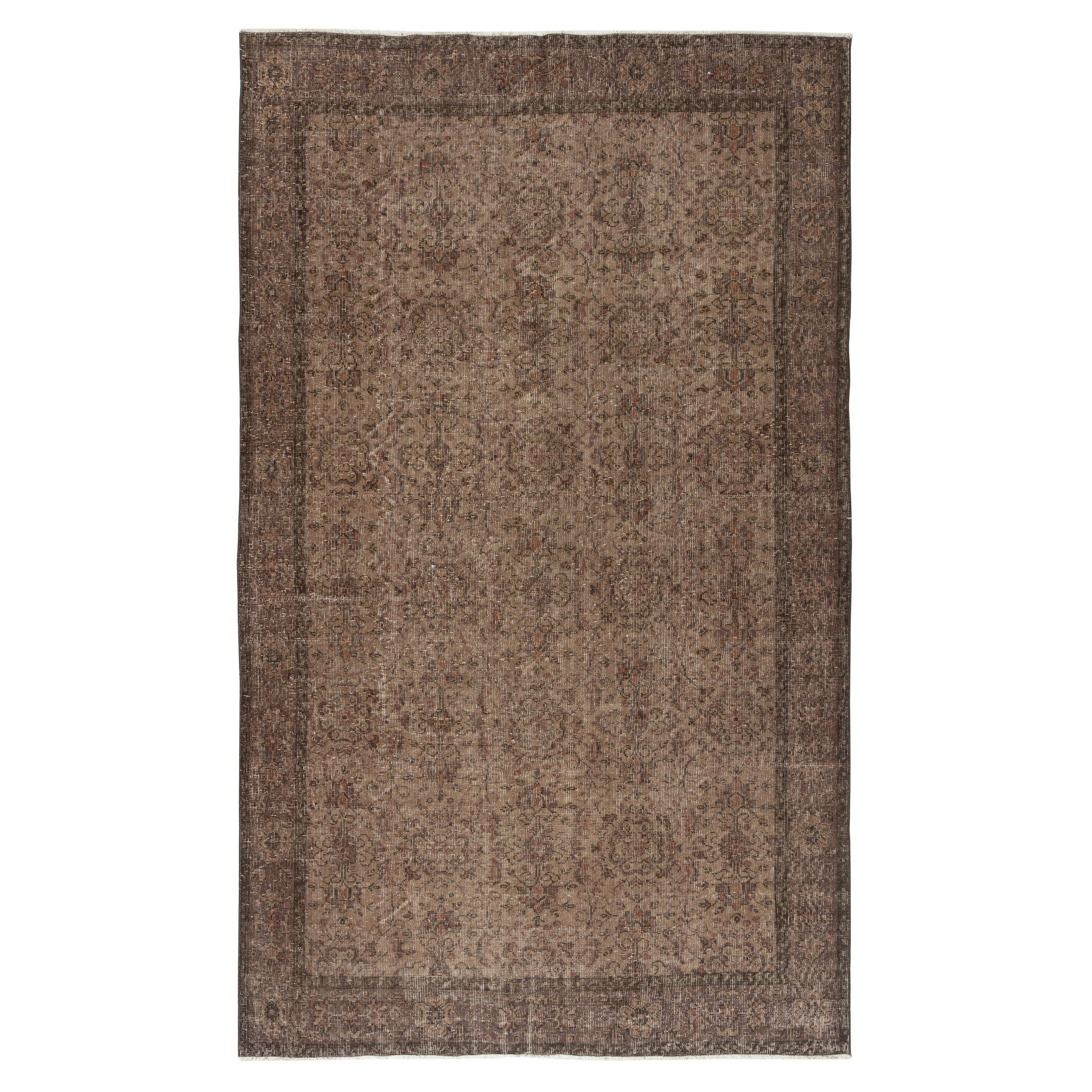 5.7x9.6 Ft Handgefertigter türkischer Teppich. Brauner, rotgefärbter Vintage-Teppich für das Wohnzimmer