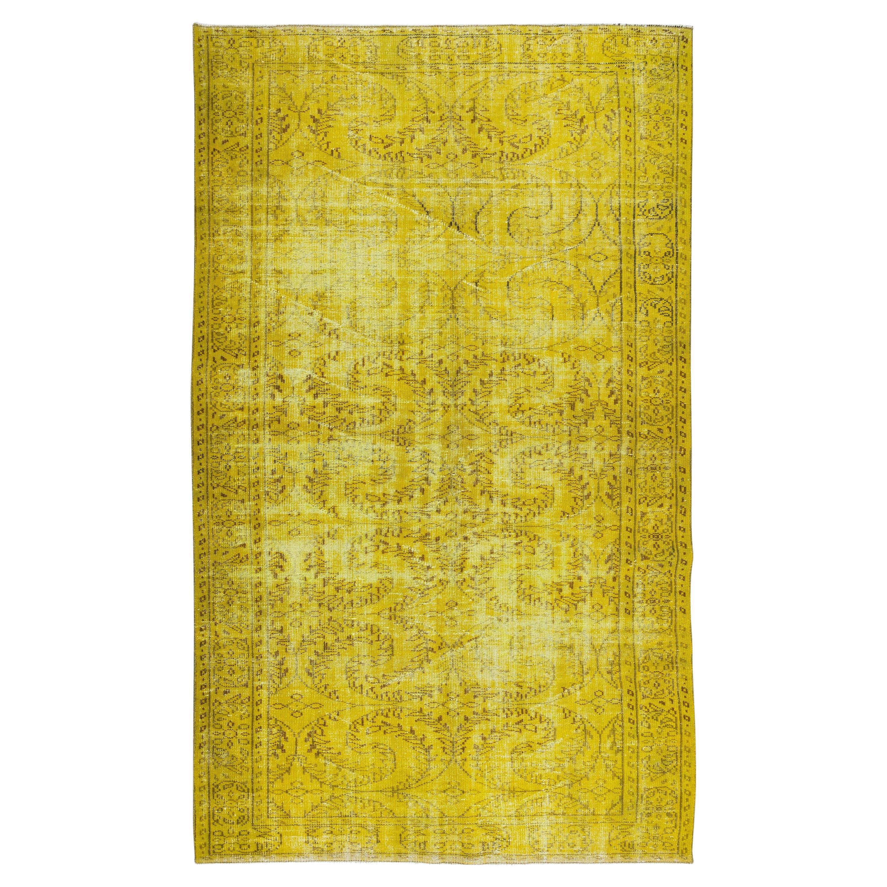 Handgefertigter gelber Overdyed-Teppich, Vintage-Deko-Teppich aus der Türkei