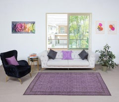 5.7x9.6 Ft Modern Hand Knotted Floral Patterned Turkish Rug in Purple Color