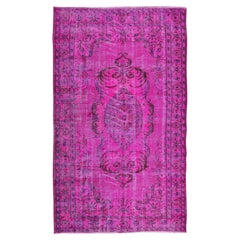 Vintage Handmade Turkish Wool Area Rug Over-Dyed in Fuchsia Pink