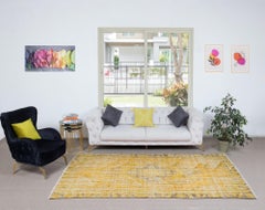 5.7x9.6 Ft Yellow Area Rug From Turkey, Hand Knotted Contemporary Wool Carpet