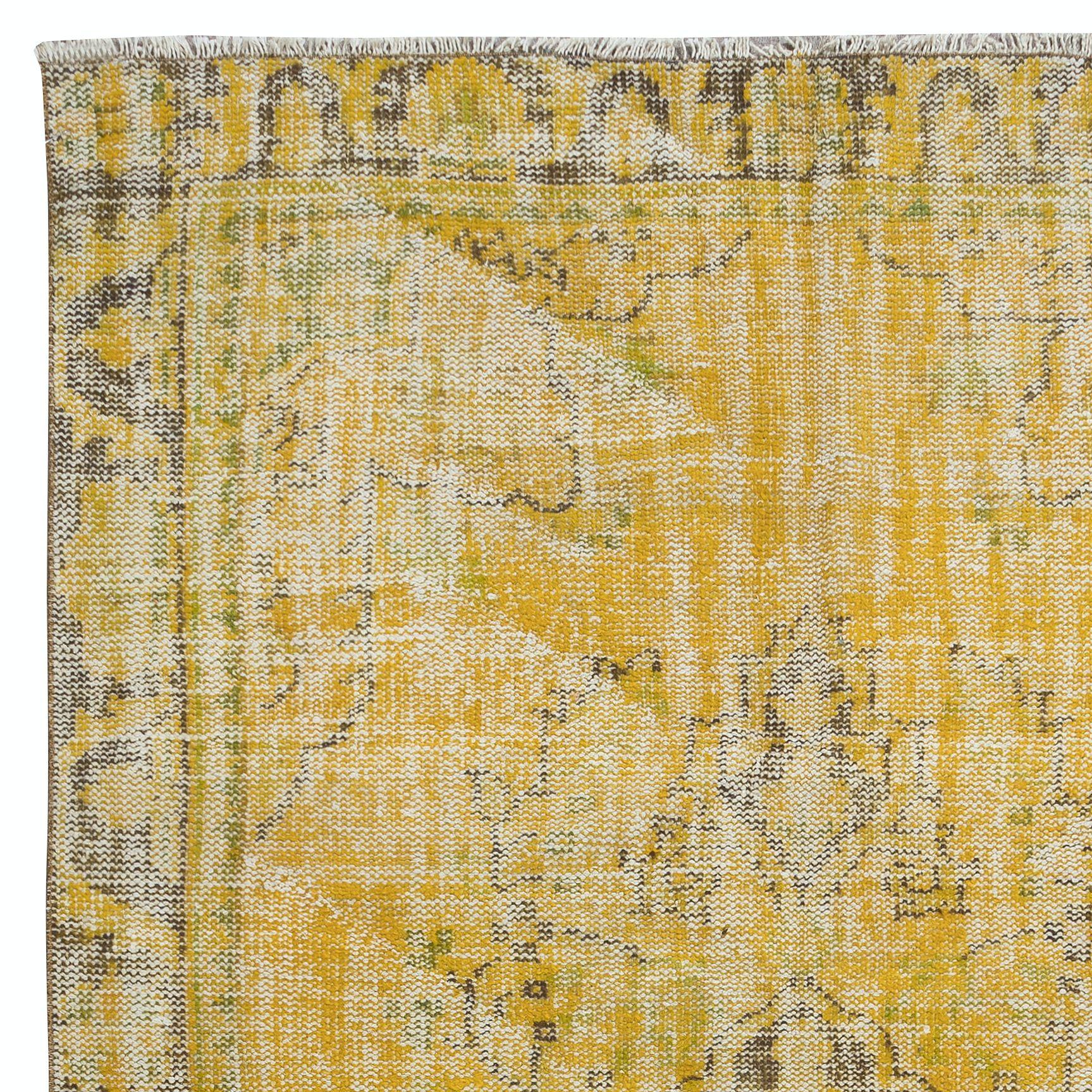 Turkish 5.7x9.6 Ft Yellow Area Rug From Turkey, Hand Knotted Contemporary Wool Carpet For Sale