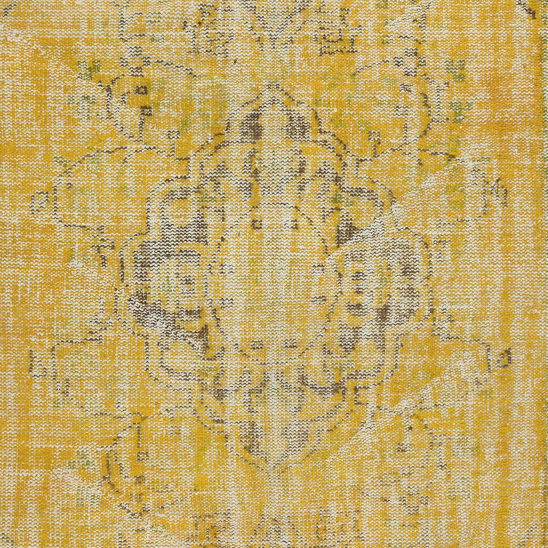 Hand-Woven 5.7x9.6 Ft Yellow Area Rug From Turkey, Hand Knotted Contemporary Wool Carpet For Sale