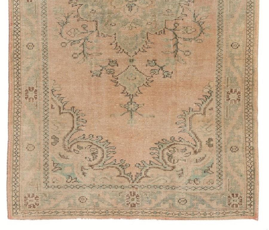 Turkish 5.7x9.7 Ft Vintage Handmade Oushak Area Rug in Soft, Faded Colors For Sale