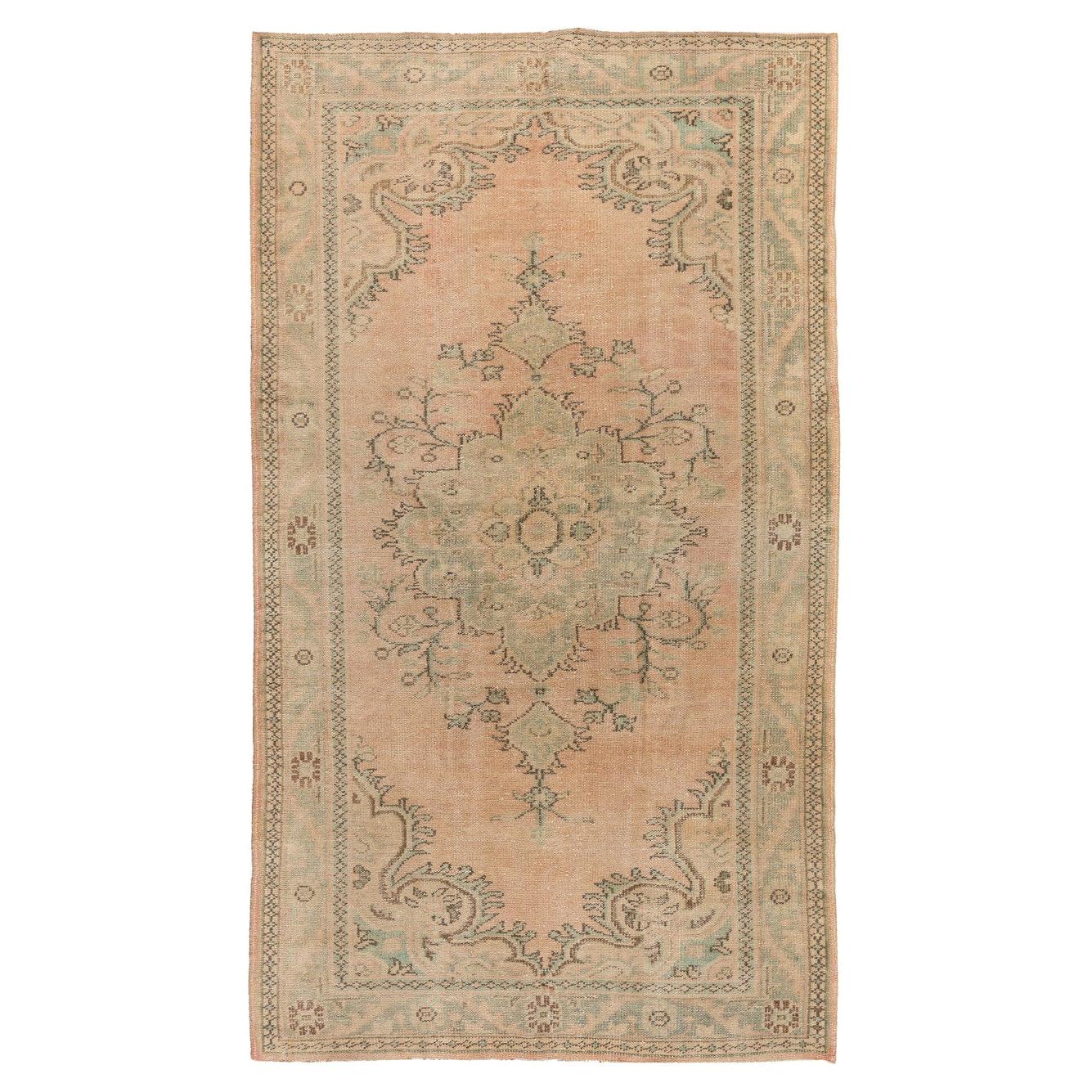 5.7x9.7 Ft Vintage Handmade Oushak Area Rug in Soft, Faded Colors
