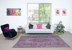 5.7x9.7 Ft Vintage Turkish Area Rug redyed in Purple Color for modern interiors