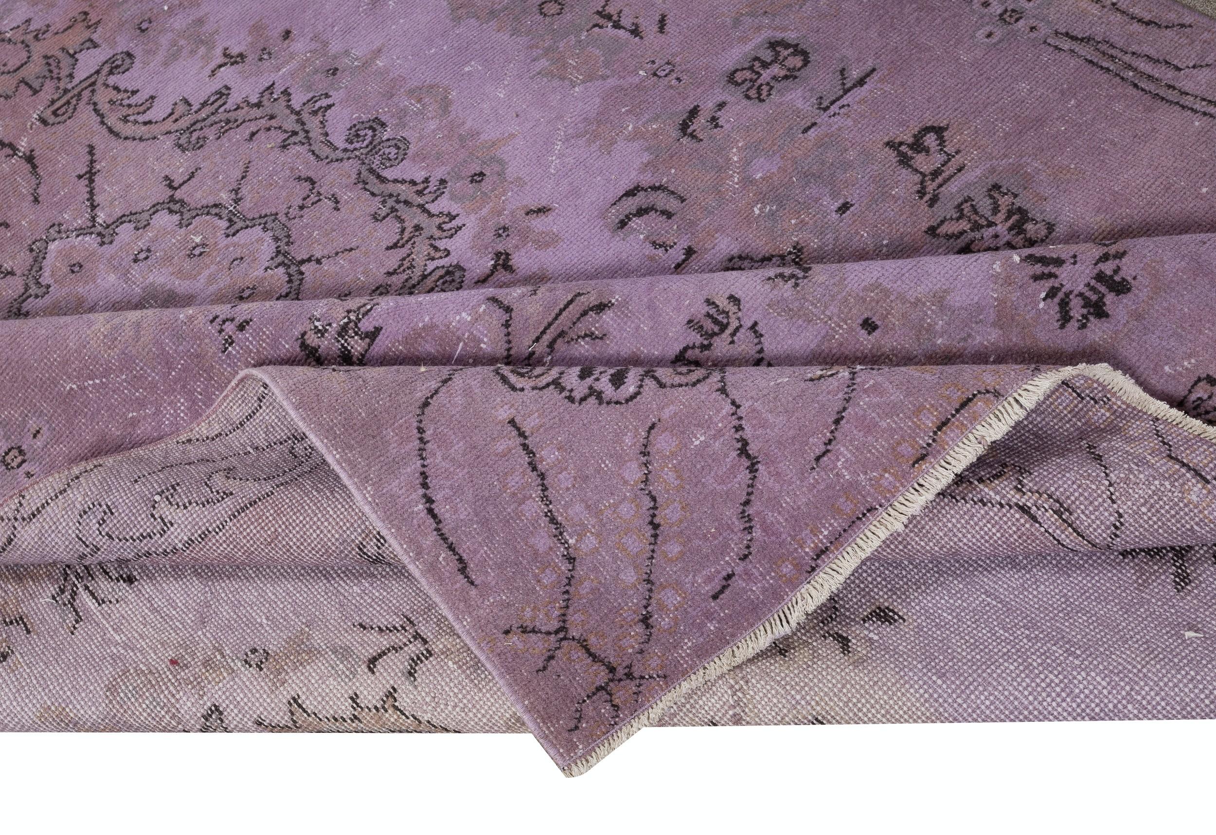 Modern 5.7x9.7 Ft Vintage Turkish Area Rug redyed in Purple Color for modern interiors For Sale