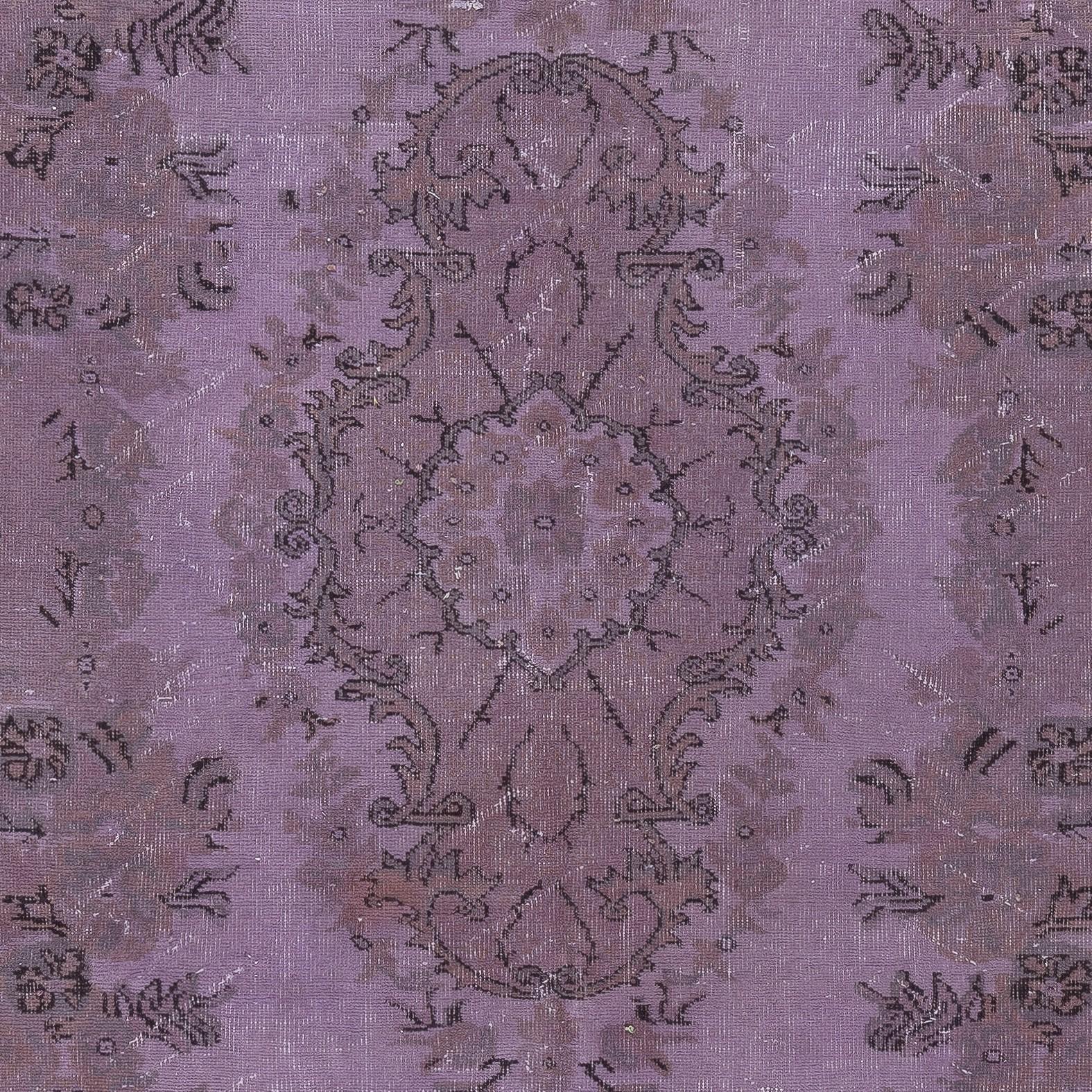 5.7x9.7 Ft Vintage Turkish Area Rug redyed in Purple Color for modern interiors In Good Condition For Sale In Spring Valley, NY