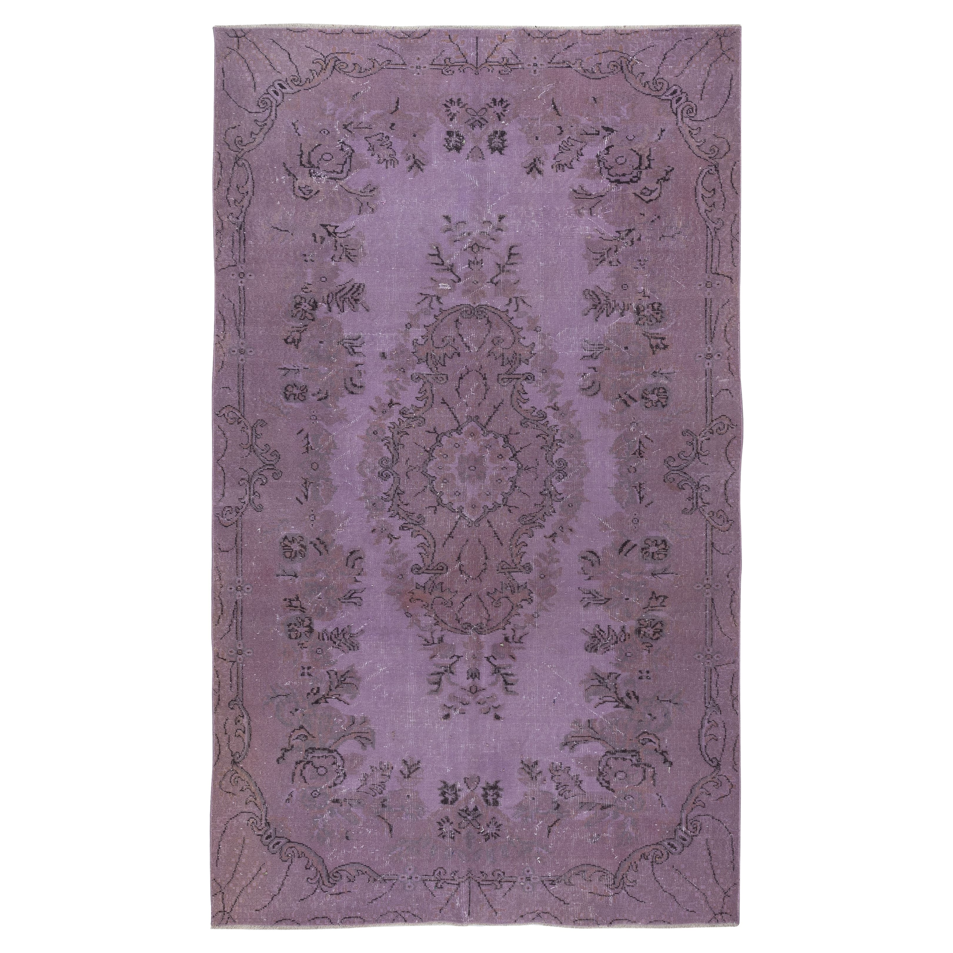 5.7x9.7 Ft Vintage Türkischer Vintage-Teppich in lila Farbe für moderne Innenräume, rot getönt