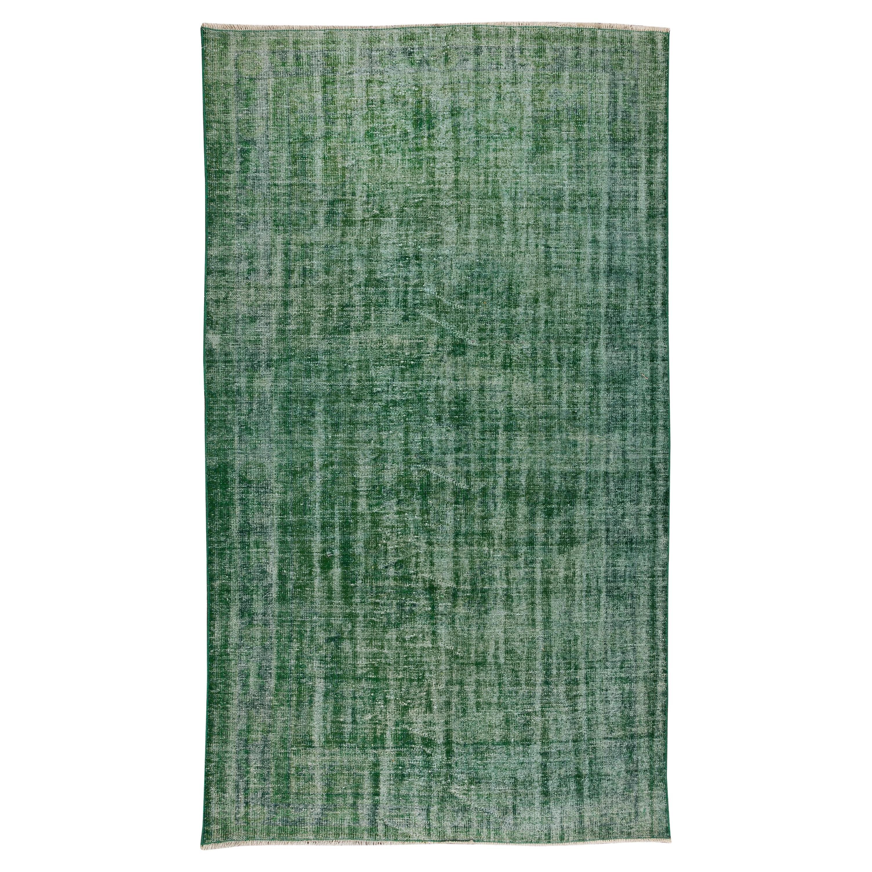 5.7x9.8 Ft Handmade Vintage Turkish Rug, Plain Green Contemporary Wool Carpet