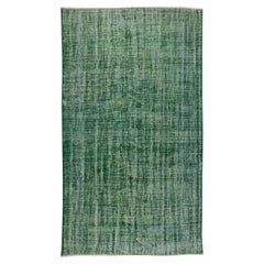 5.7x9.8 Ft Handmade Vintage Turkish Rug, Plain Green Contemporary Wool Carpet