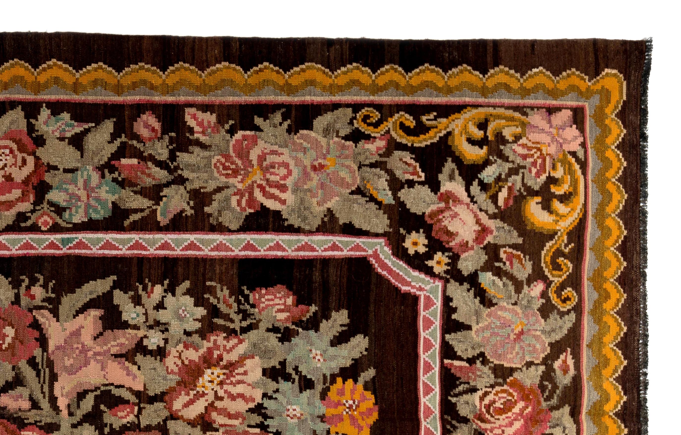 Bohemian 5.8x9.10 ft Vintage Bessarabian Kilim, Floral Handwoven Wool Rug from Moldova