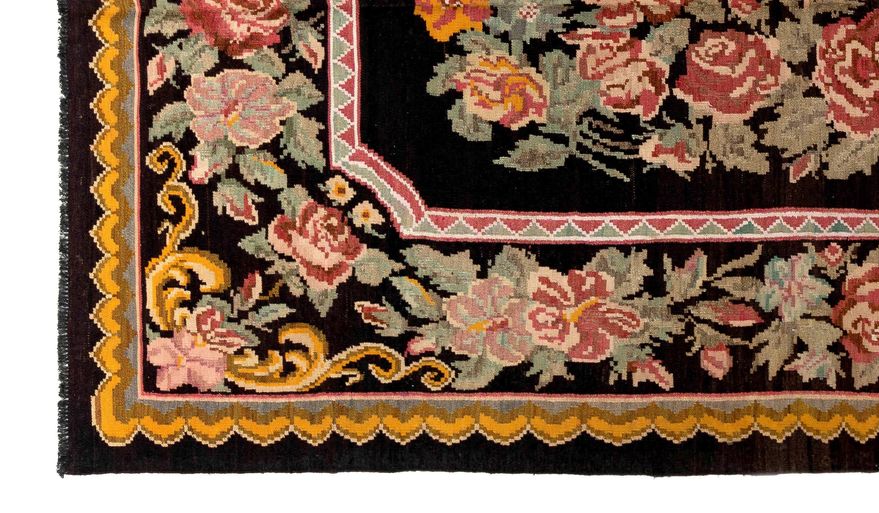 Moldovan 5.8x9.10 ft Vintage Bessarabian Kilim, Floral Handwoven Wool Rug from Moldova