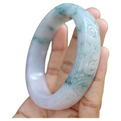 58-60mm Type A Jadeite Jade Bangle with Beautiful hand carving