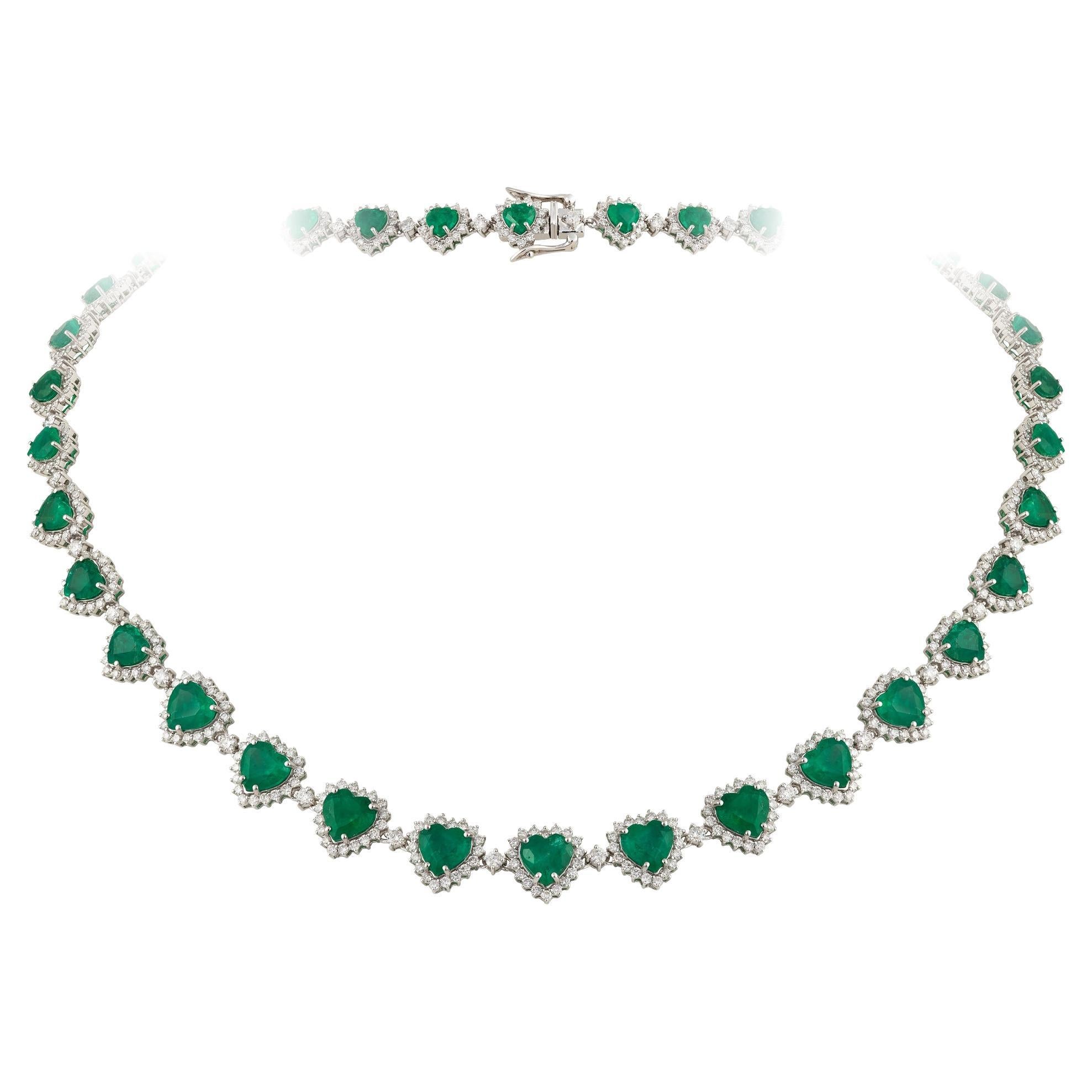 $58, 765 18KT Gold Large Fancy Glittering 35CT Emerald Heart Diamond Necklace