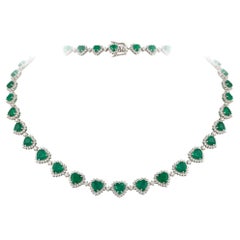 $58, 765 18KT Gold Large Fancy Glittering 35CT Emerald Heart Diamond Necklace