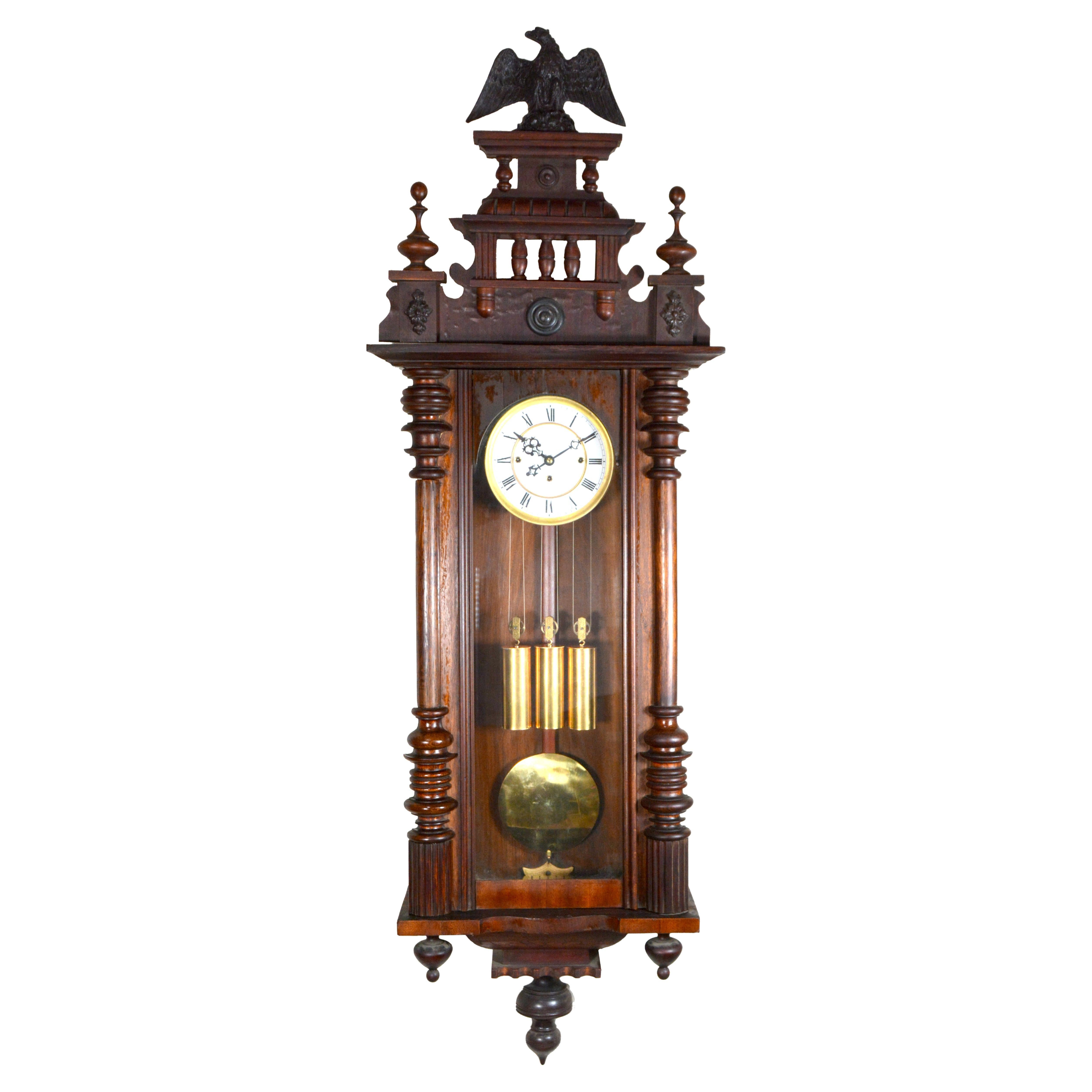 Reloj de pared regulador Gustav Becker Grand Sonnerie Vienna de 58" antiguo alemán de 1890
