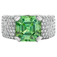 Bague cocktail en or blanc 18 carats avec tourmaline taille Asscher de 5,8 carats et diamants 