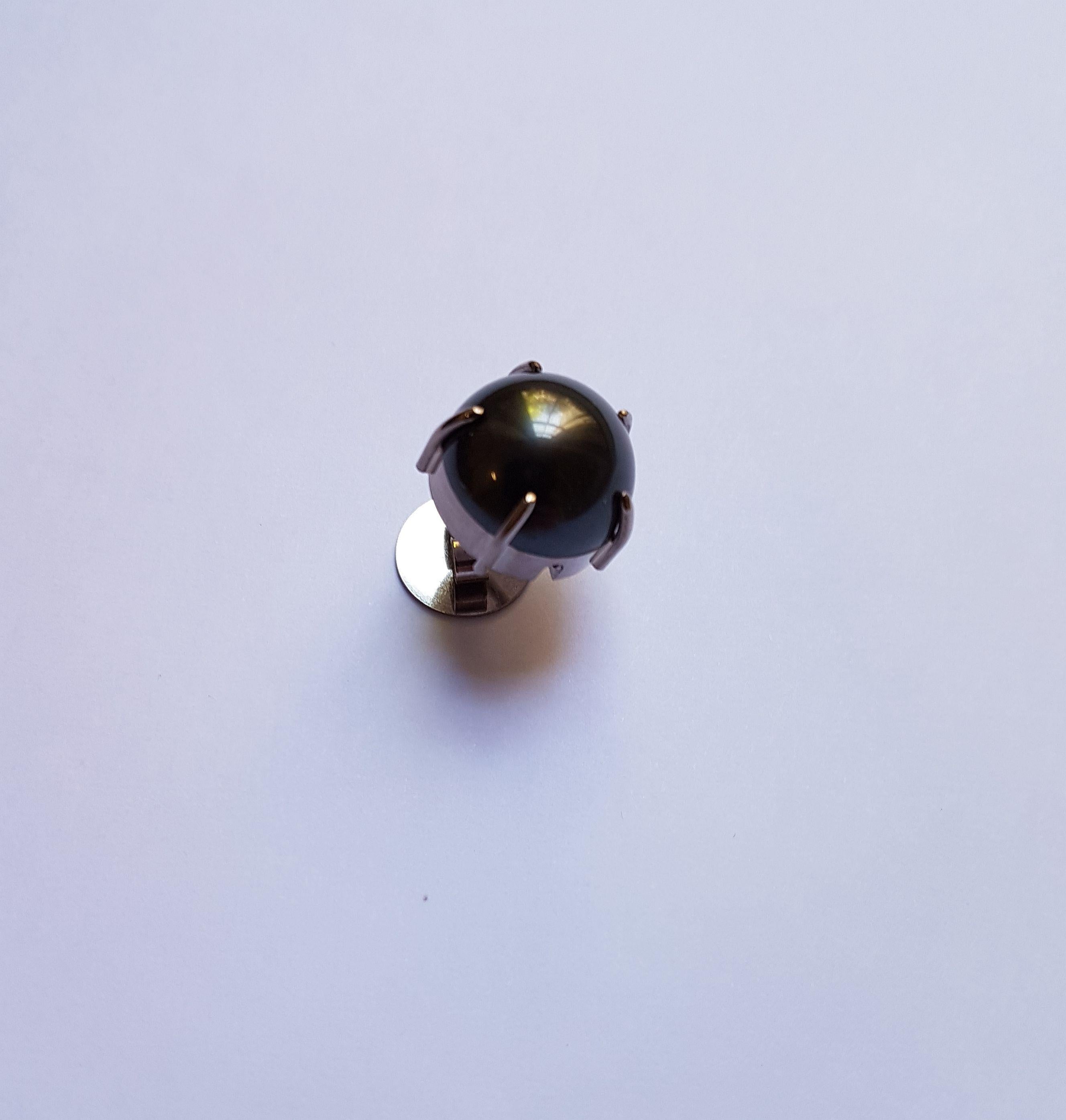 58 Karat Schwarzer Diamant Tahiti Perle Weißgold Handgefertigte abnehmbare Ohrringe im Angebot 4