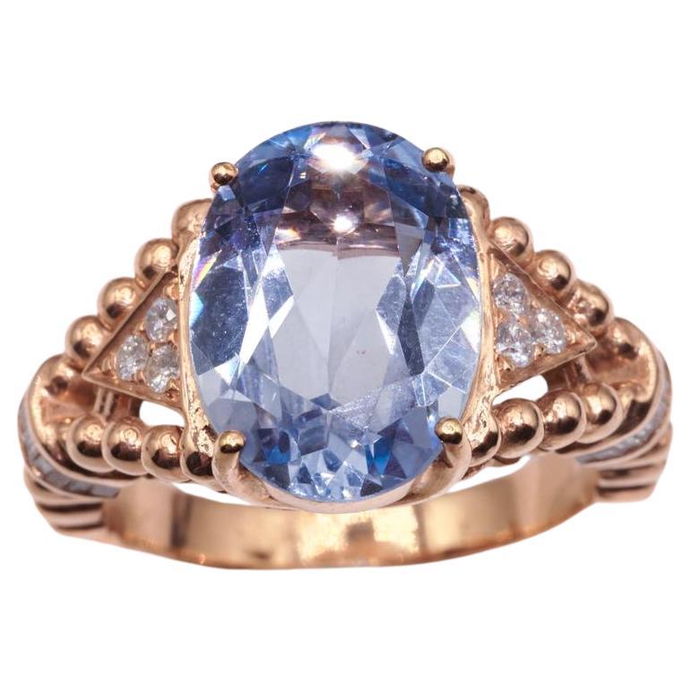 Bague cocktail en or rose 18 carats avec topaze bleue et diamant de 5,8 carats en vente