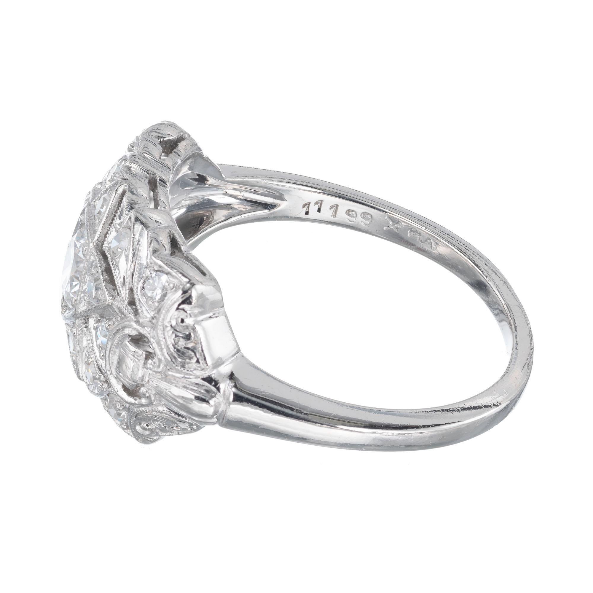 Round Cut .58 Carat Diamond Art Deco Platinum Ring For Sale