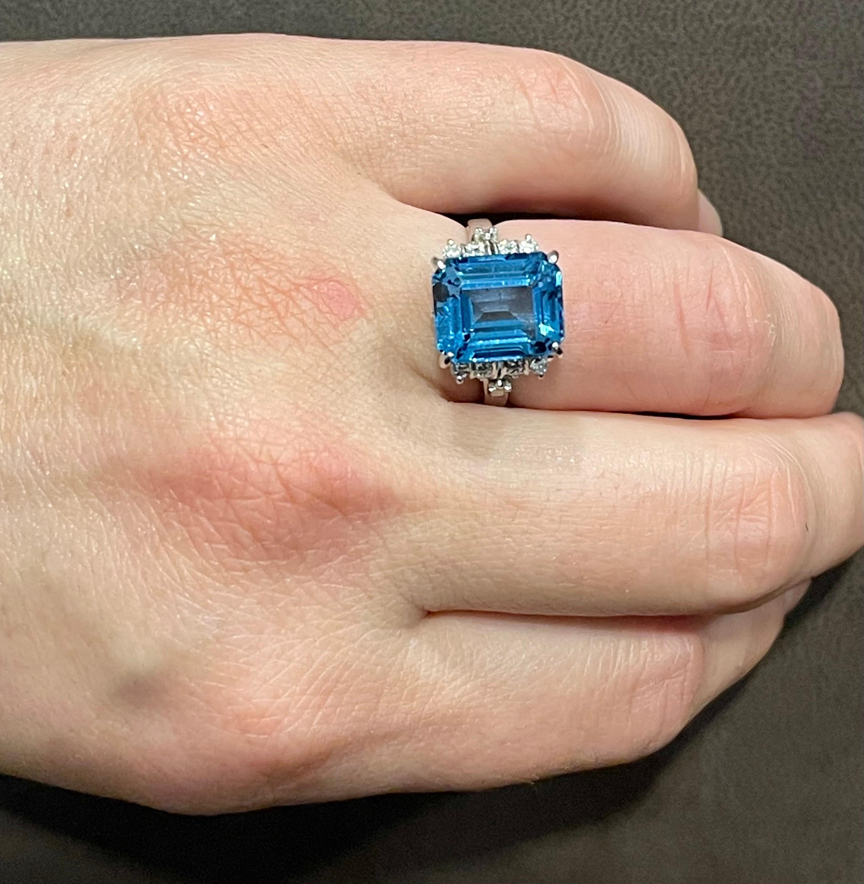 5,8 Karat feinster blauer Topas Diamant Platin Ring Nachlass im Angebot 7