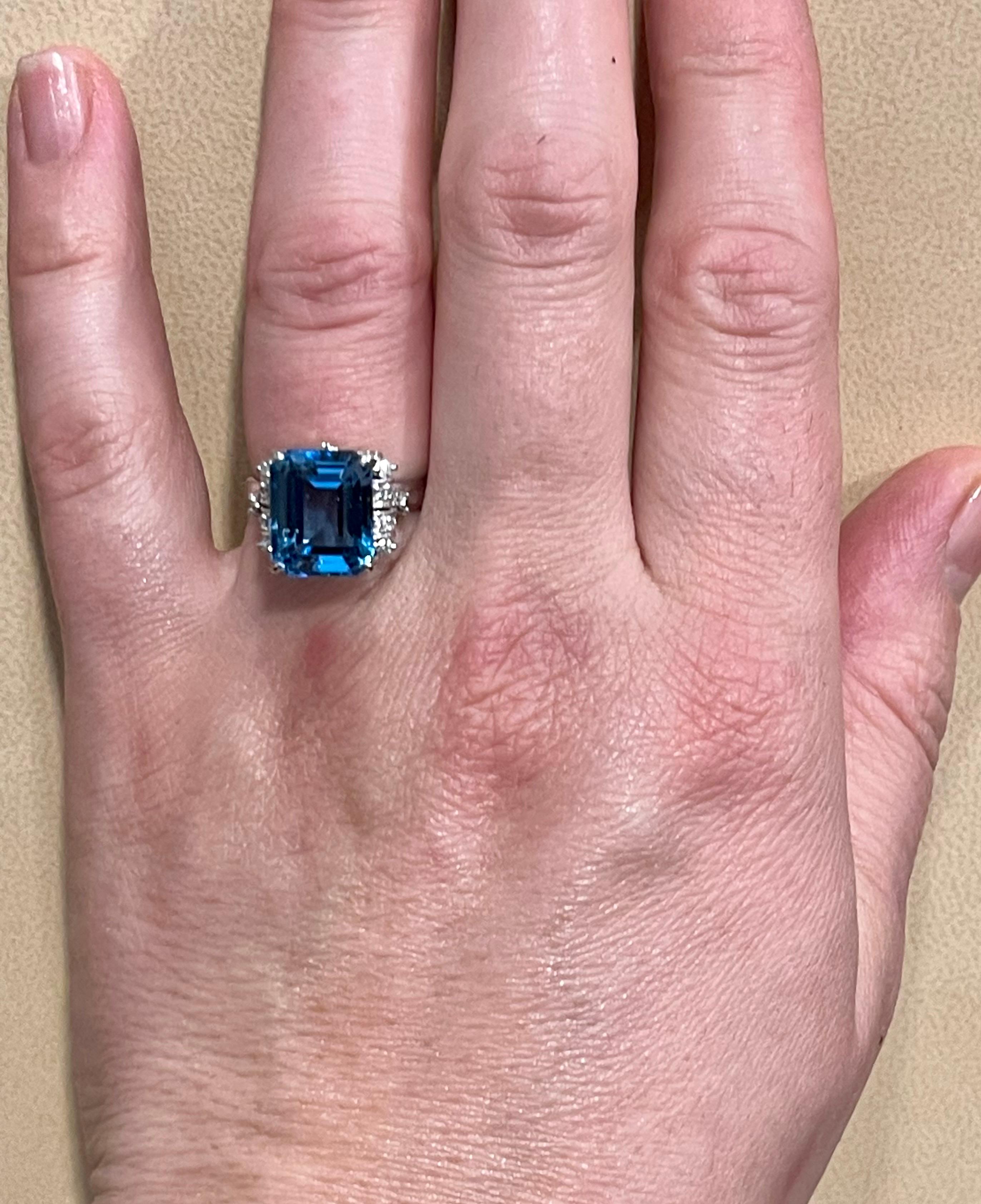 5.8 Carat Finest Blue Topaz Diamond Platinum Ring Estate For Sale 5