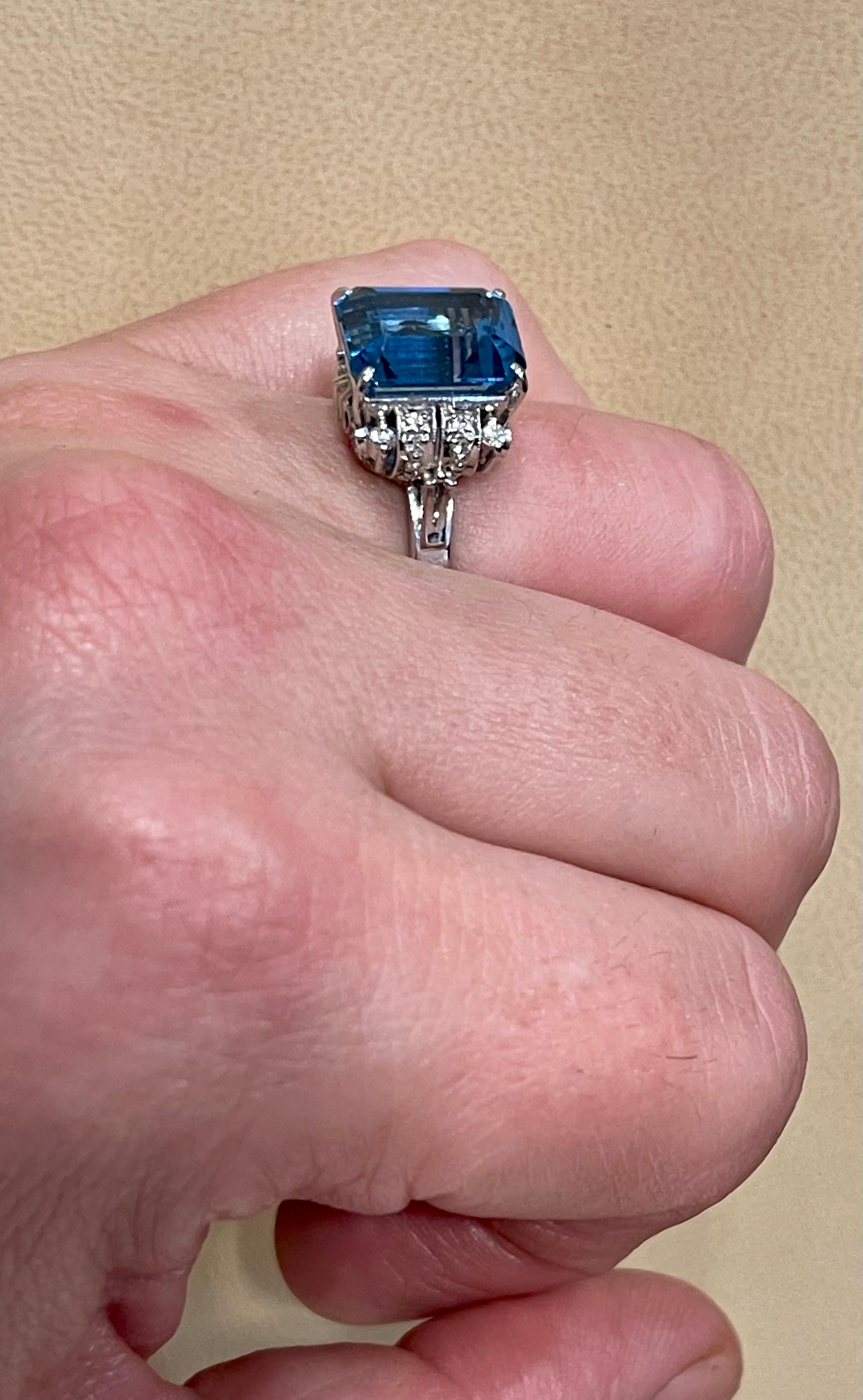 5.8 Carat Finest Blue Topaz Diamond Platinum Ring Estate For Sale 6