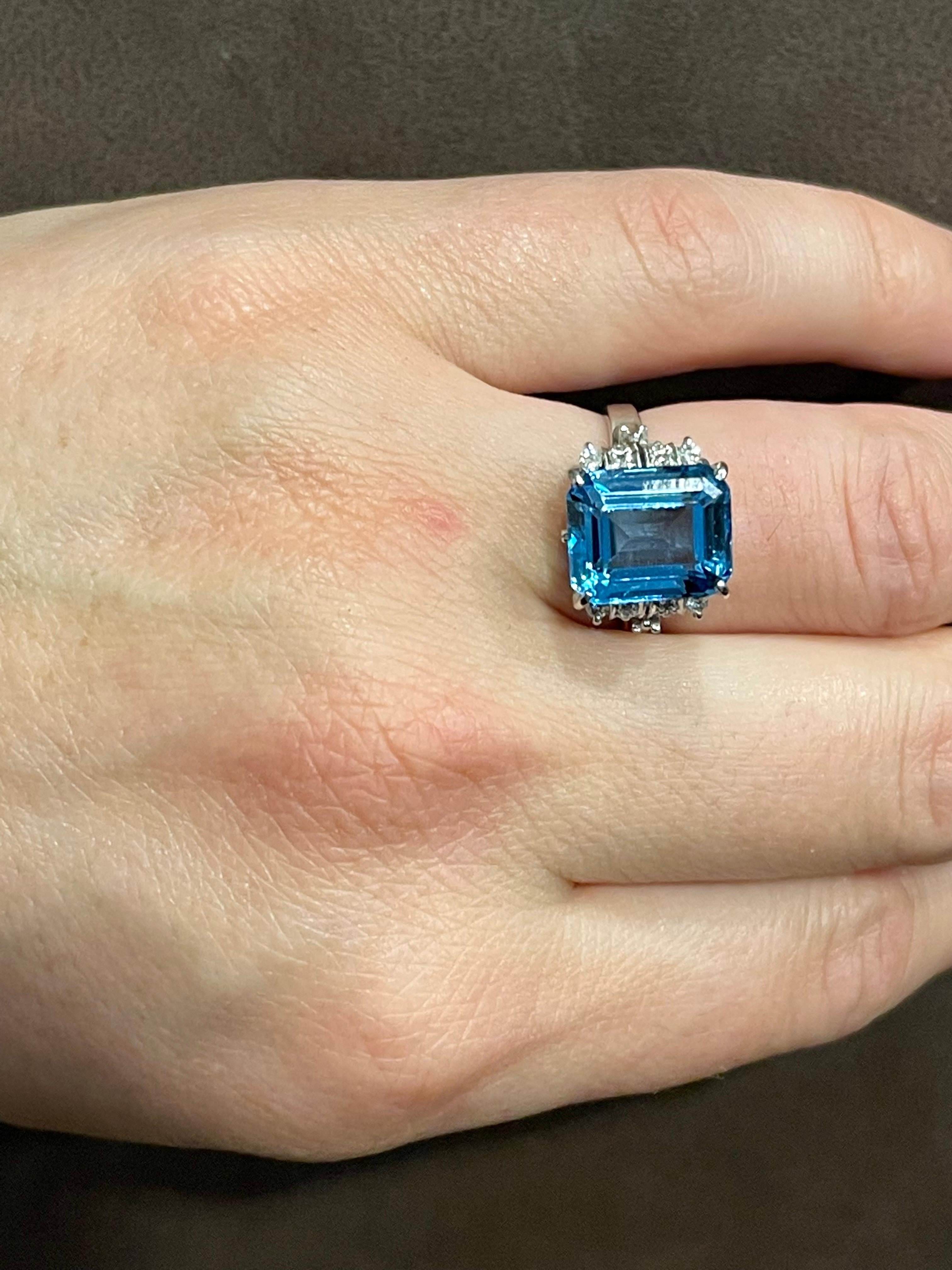 5.8 Carat Finest Blue Topaz Diamond Platinum Ring Estate For Sale 8