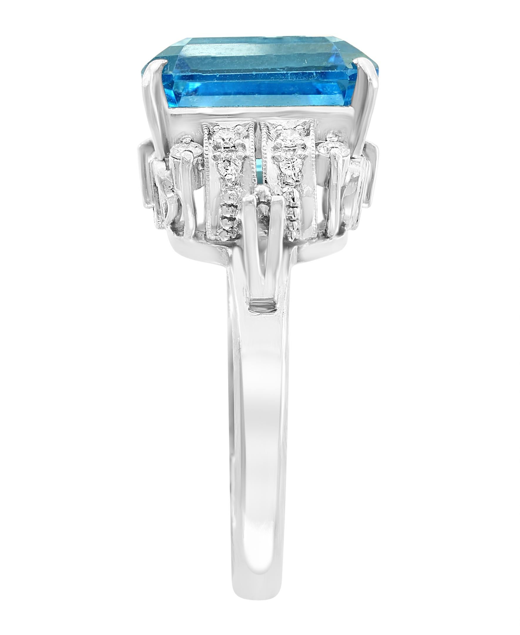5,8 Karat feinster blauer Topas Diamant Platin Ring Nachlass (Smaragdschliff) im Angebot