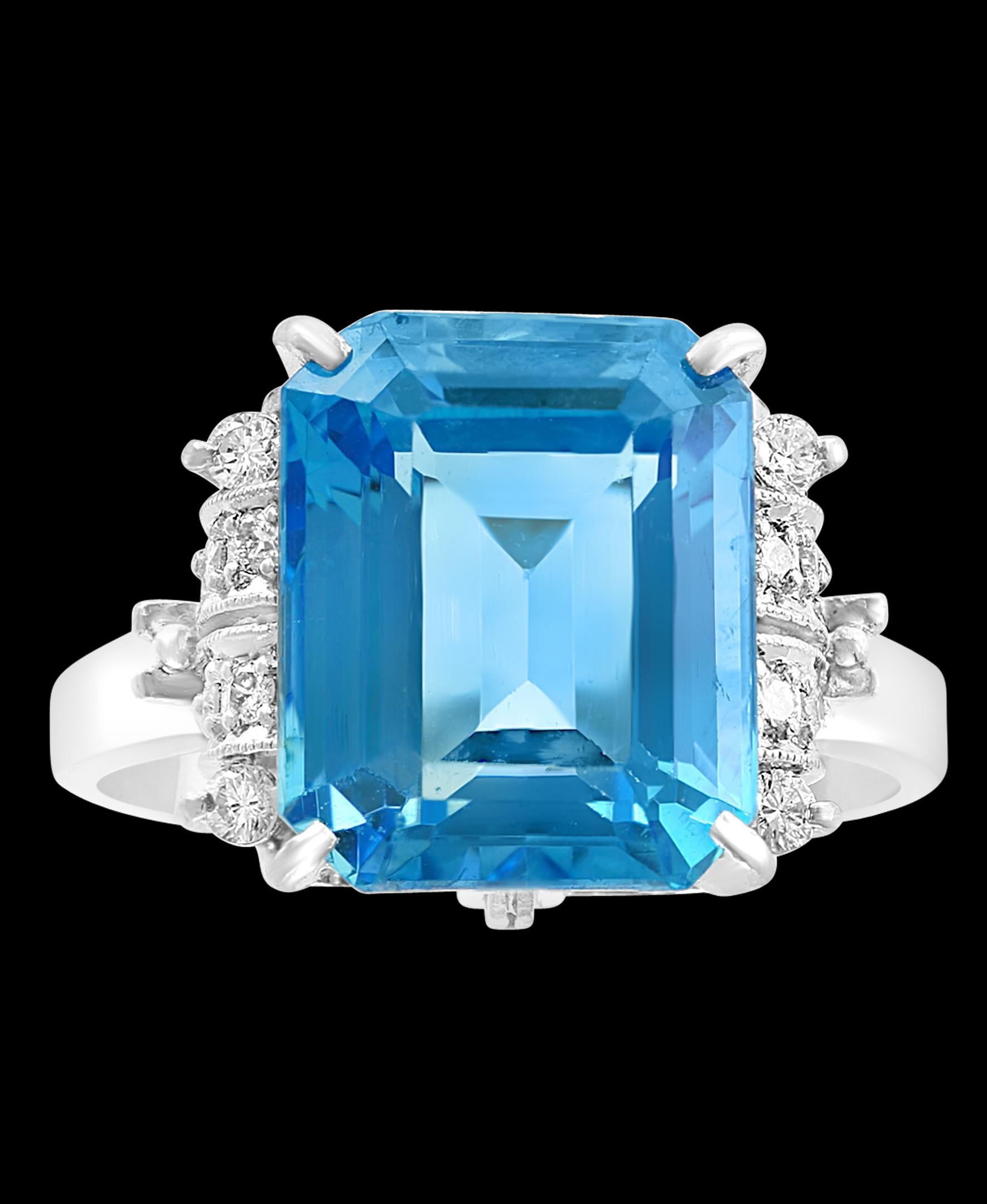 5,8 Karat feinster blauer Topas Diamant Platin Ring Nachlass im Zustand „Hervorragend“ im Angebot in New York, NY